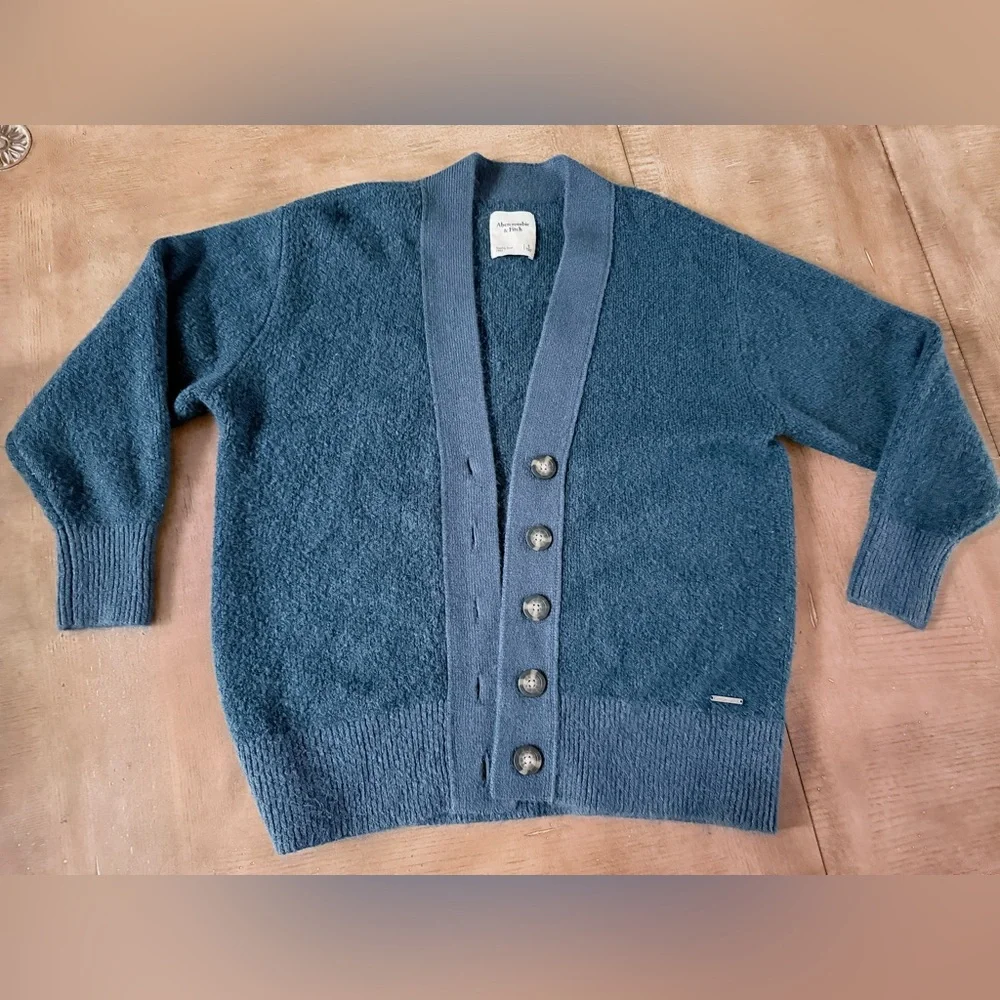Abercrombie & Fitch Dark Teal Knit Cardigan - Picture 1 of 8